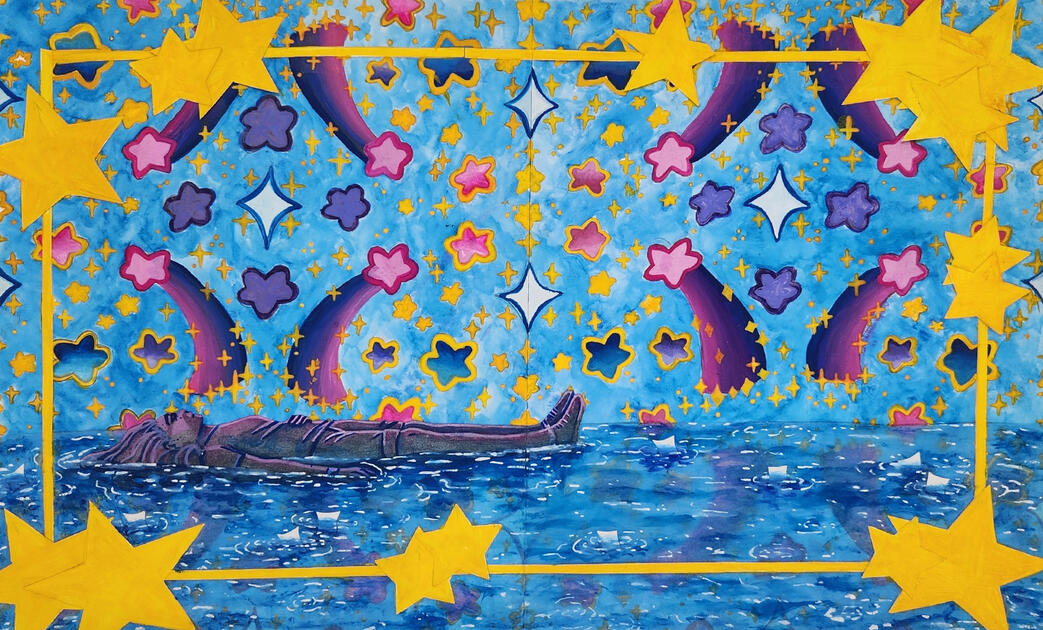 Stuck Between Time and Space (November 2024); Gouache on Paper